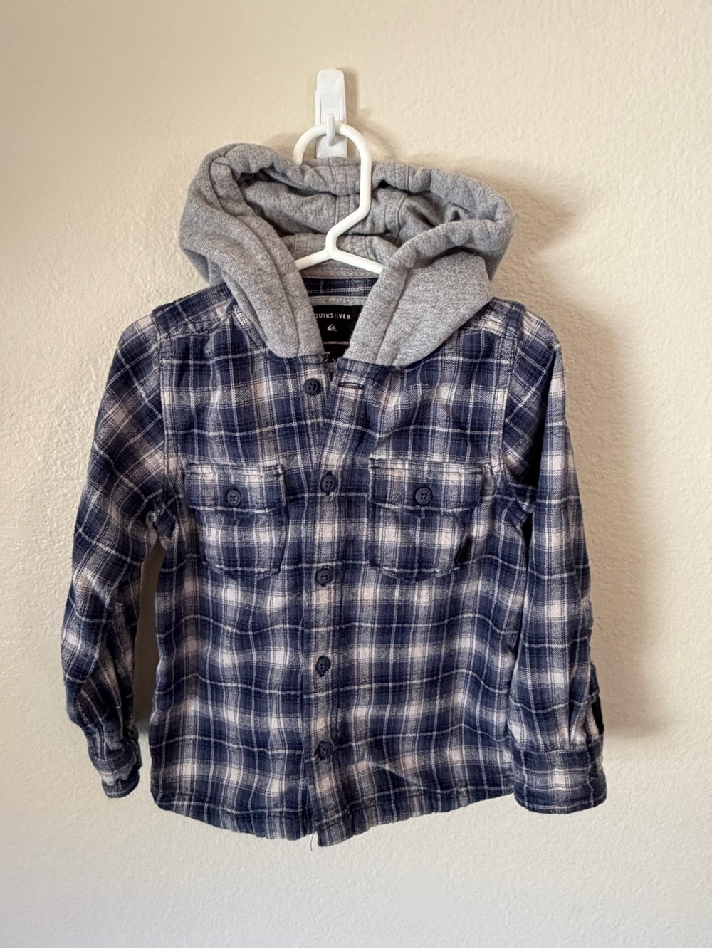 Quiksilver Navy and Grey Plaid Hooded Flannel